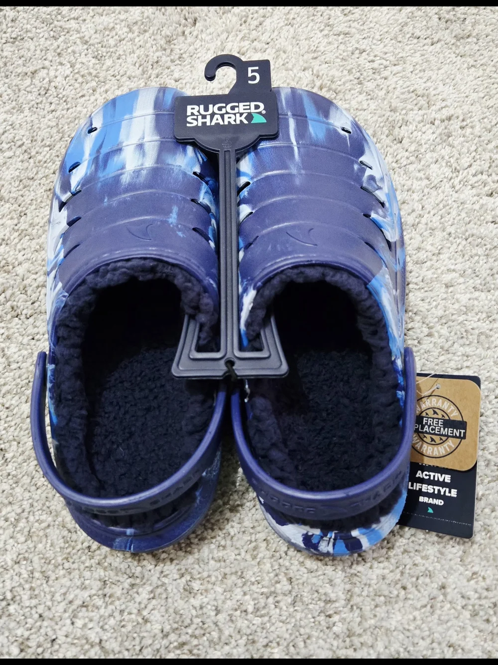 NEW! Rugged Shark Kids Navy Blue & White Clog Sandals with Fleece Lining